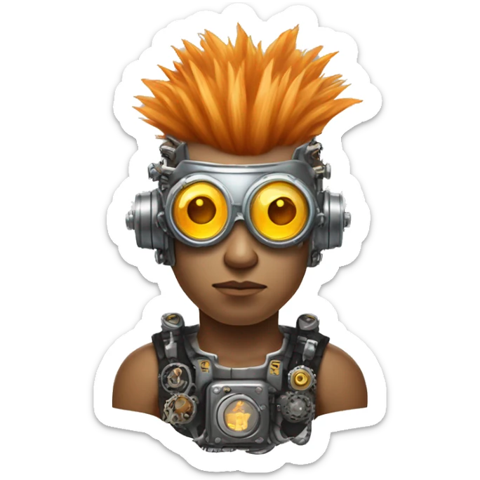 Light orange Mohawk hair male cyborg head with silver steampunk goggles and circuits sticker