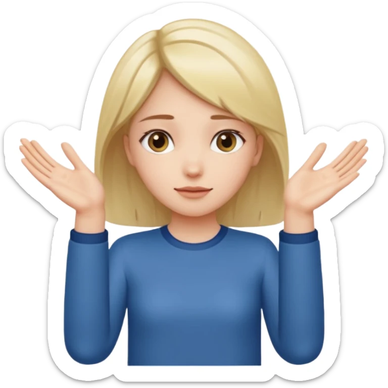 Girl with two hands in front out palms facing upwards and hands in front of her LOWER and her left hand slightly lower than her right hand and hands should face more towards the viewer sticker