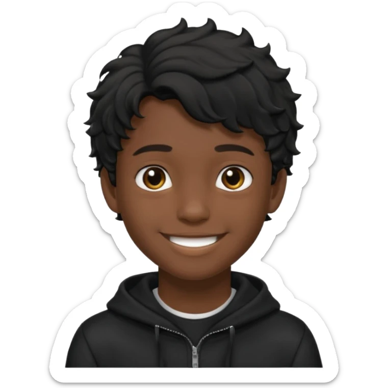 Menino de 15 anos de cabelo ondulado preto e de roupa preta sticker
