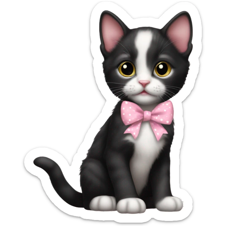 Baby Full body Tuxedo kitten with a pink polka dot ribbon Hazel eyes sticker