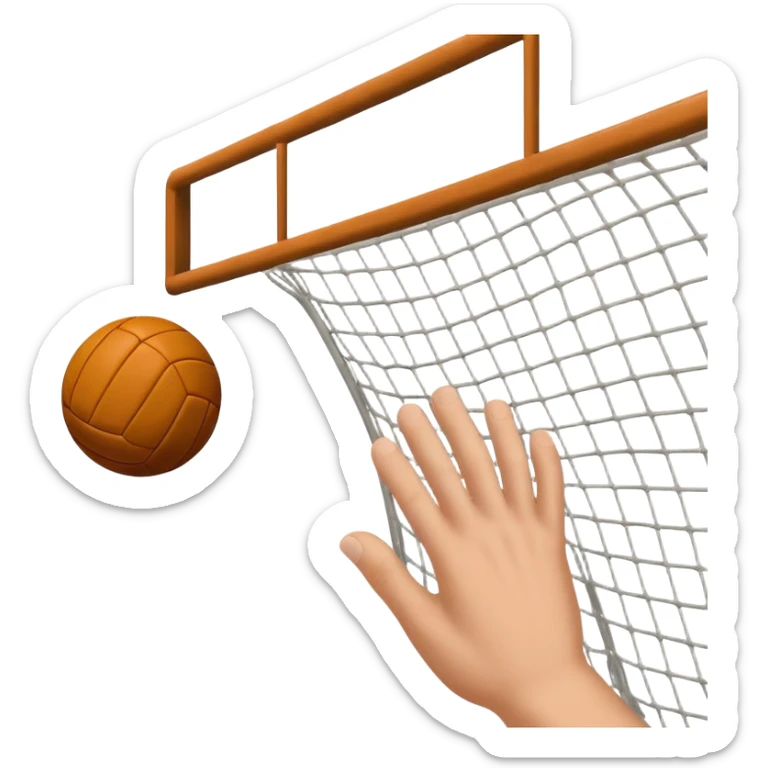A close-up of a hand gripping a handball, with the goalposts visible in the background. The focus is on the texture of the ball and the strength of the grip, with the goal net slightly blurred to emphasize the anticipation of the throw. sticker