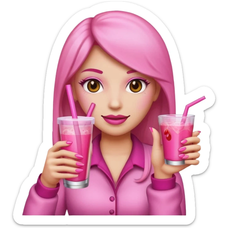 Can you make a baddie emoji with a pink drink and pink long nails? sticker