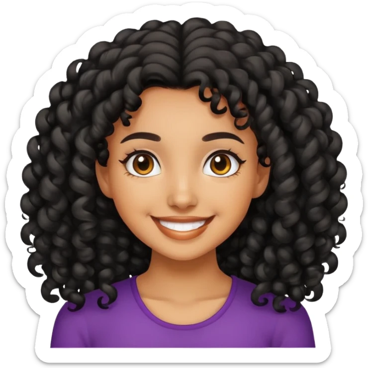 Tan skin girl with black curly hair smiling  sticker