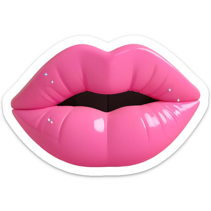 pastel pink lipstick kiss print, sparkly accents, gentle vibe, 3D style sticker