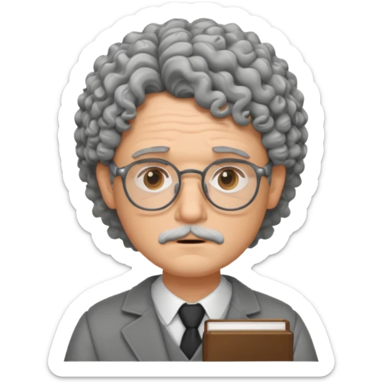 Sad male Writer with curly gray hair and glasses sticker