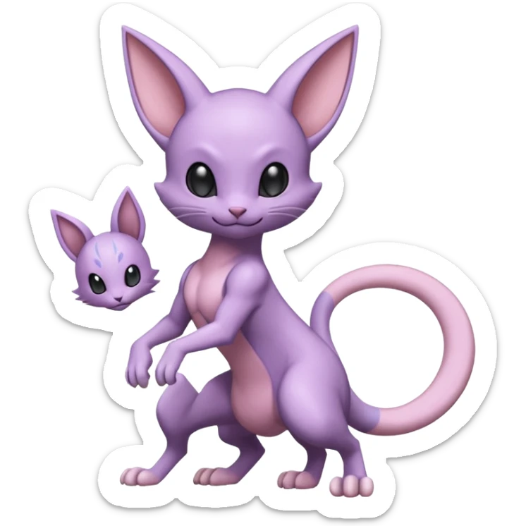 Pastel dull greyish anthropomorphic furry Mewtwo-Beerus-Venom-Espeon-Espurr-Minccino-hybrid-fusion-animal-ET-species-creature  sticker