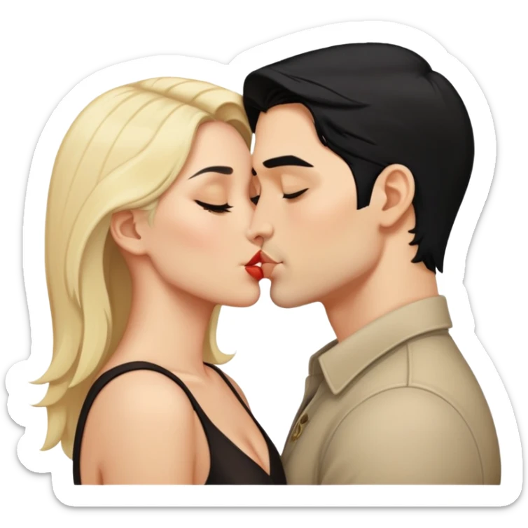 blond man and black hair woman kissed  sticker