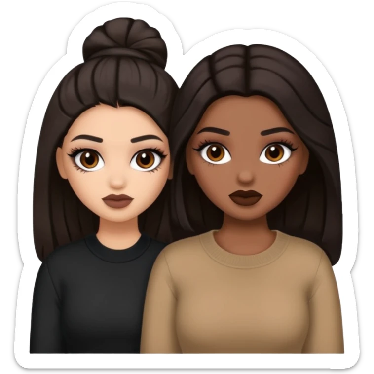 Boujy baddie best friends, trendy heavy makeup both dark hair one light skinned and one mocha brown  sticker
