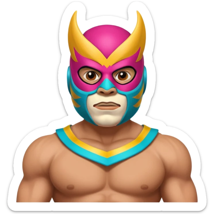 Mexican wrestler portrait, head and shoulders only, colorful luchador mask, muscular collar, confident expression, 3D cartoon, mobile game icon style, clean background, no text, no watermark
 sticker