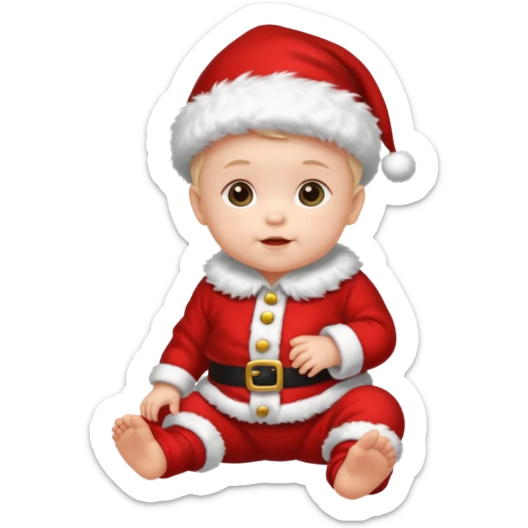a baby wearing santa clothes and cute fluffy shoes sticker