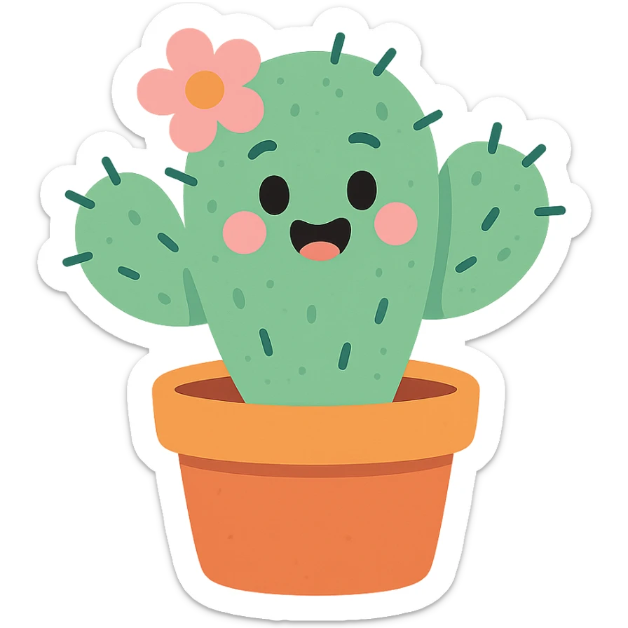 happy cactus in a pot sticker