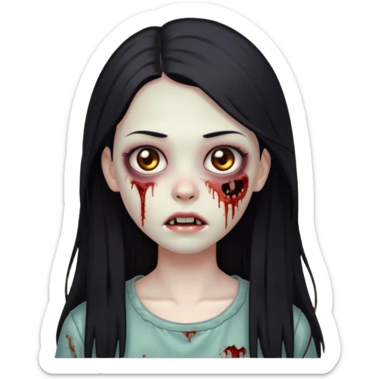 zombie girl with straight long hair and brown eyes sticker
