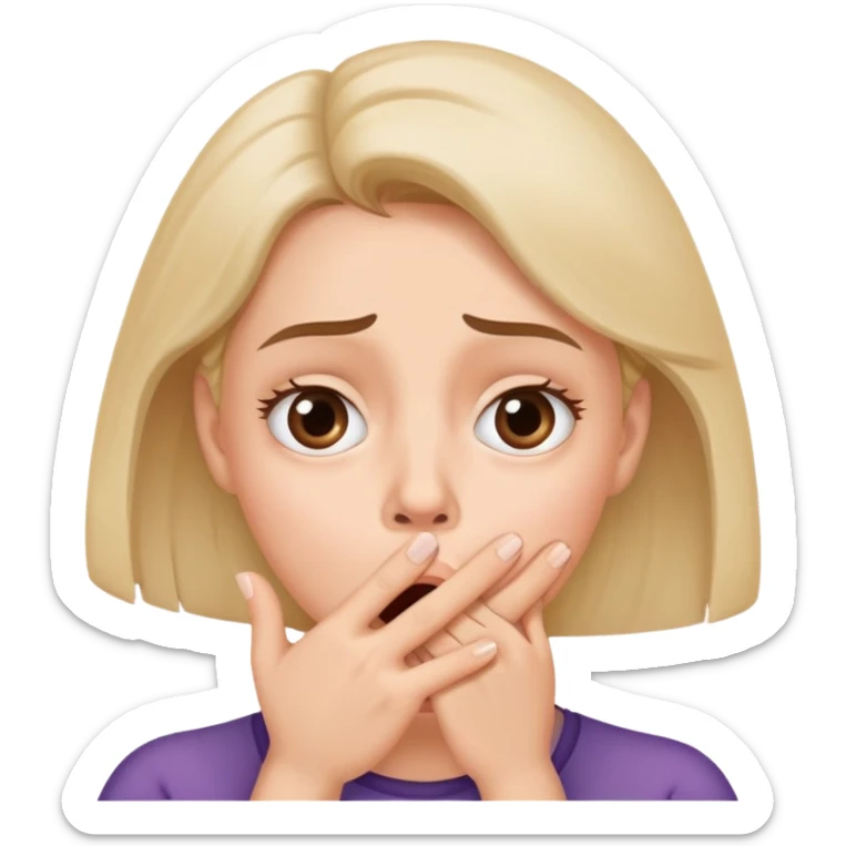 Woman with hand covering mouth, surprised and confused expression with furrowed brow sticker