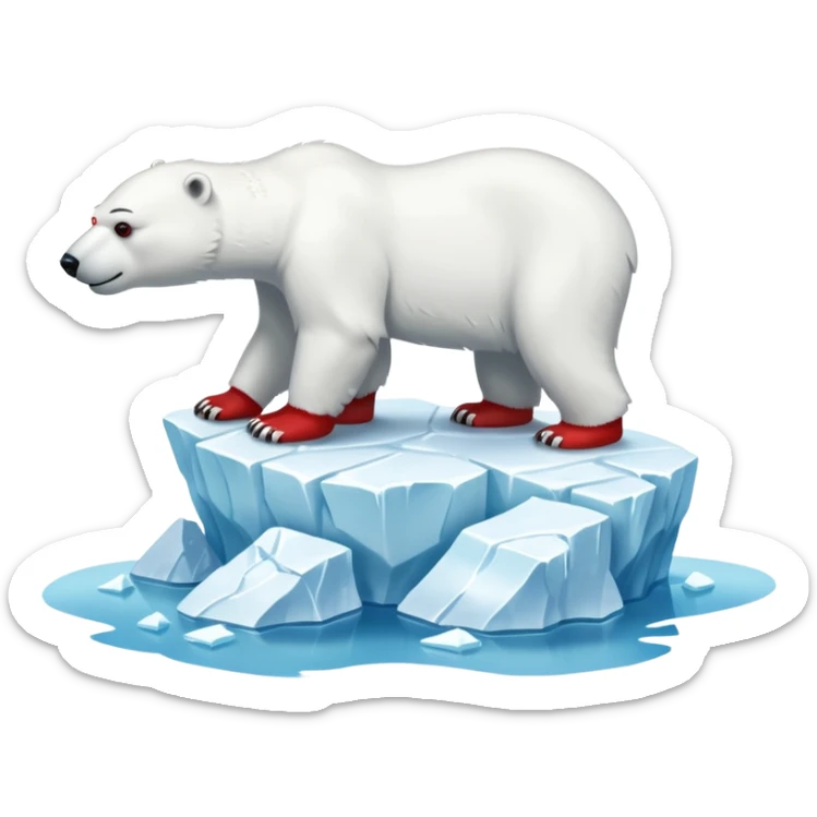Create a polar bar shooting red lasers out of its eyes on an iceberg with text on the bottom saying “BYE BYE POLAR BEARS” sticker