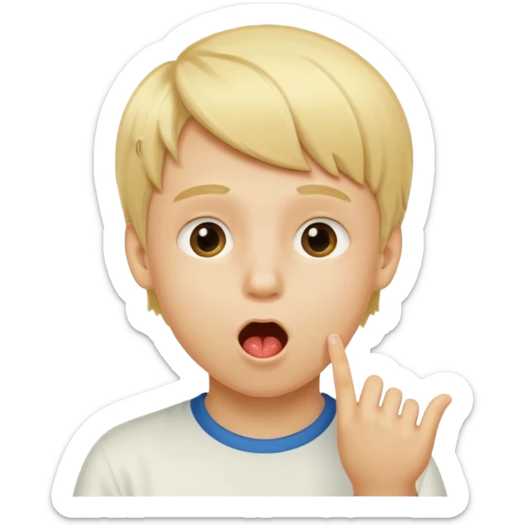 Un garçon blond qui ouvre la bouche laissant voir les numéros 6 7 sticker