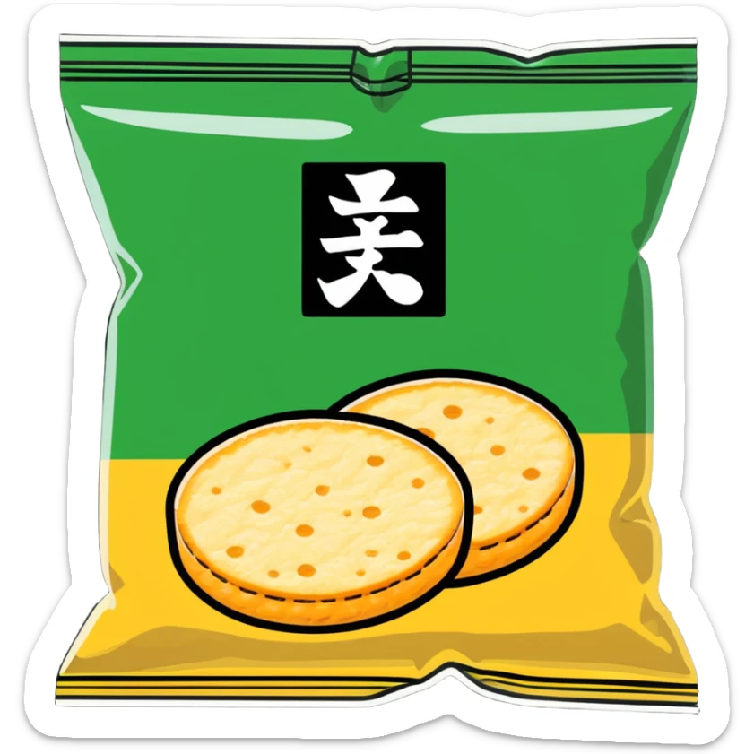Detailed Japanese senbei rice cracker partially wrapped with crisp nori seaweed sticker