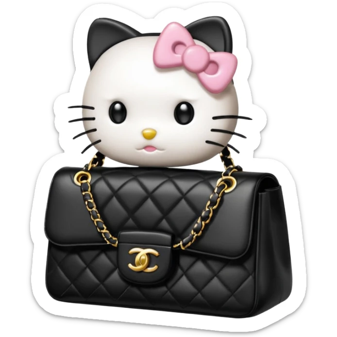 hello kitty wears in chanel with a black bag timelesemoji sticker