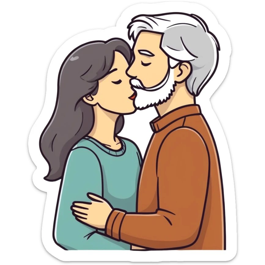 Grey haired bearded man and pretty brunette woman kissing  sticker