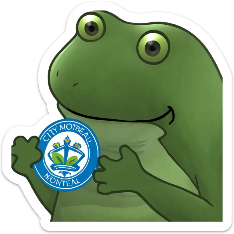 bufo frog with the City of Montreal logo in its hands sticker