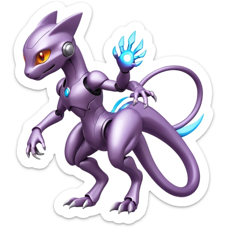 Mechanical Miraidon-Mewtwo-Fakémon-hybrid-creature (full body) with glowing eyes  sticker