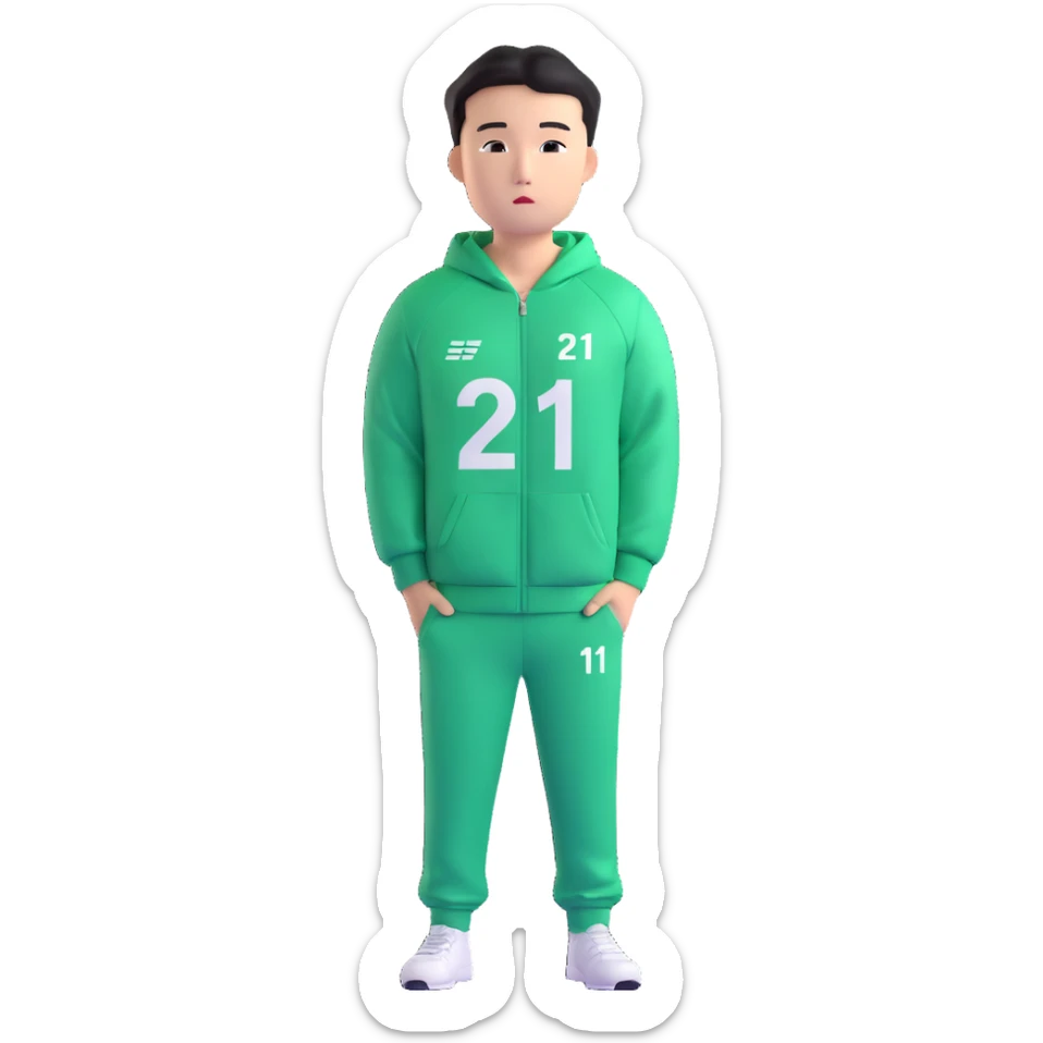 llustrate Cho Sang-woo (Player 218) in green tracksuit with the number 218 bold on the chest & sleeves. sticker