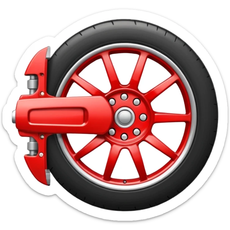 Minimal emoji icon of a car wheel with red brake caliper sticker