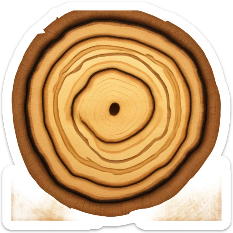 A realistic picture of a tree cut open in profile, round, where you can see the annual rings sticker