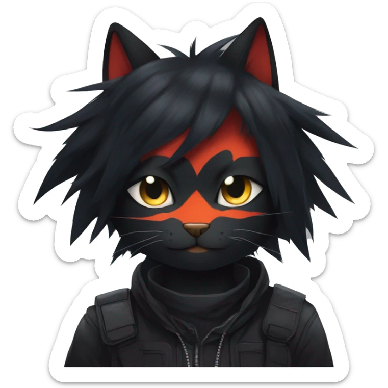 Edgy Shy Anthro boyish cool pretty dark black Litten-Pokémon-cat-fursona techwear sticker
