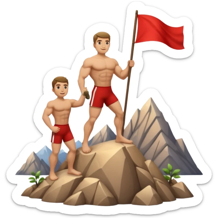 dağın tepesine çıkmayı başaran vedağa kırmızı bir bayrak diken adam sticker