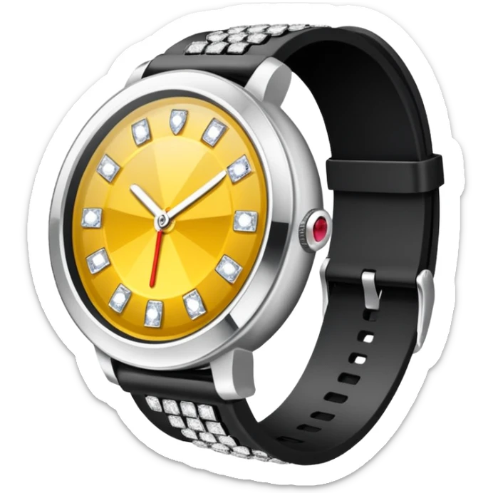 Crie um relógio de pulso prateado cravejado de diamantes brilhantes, sem rostos sticker