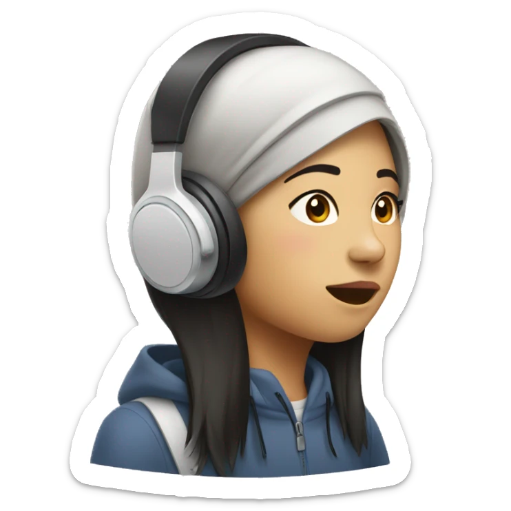 Asian girl with headset, listening to music sticker