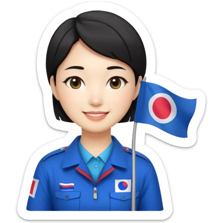 A big eye
A young Korean female guide with black short hair and a Korean flag sticker