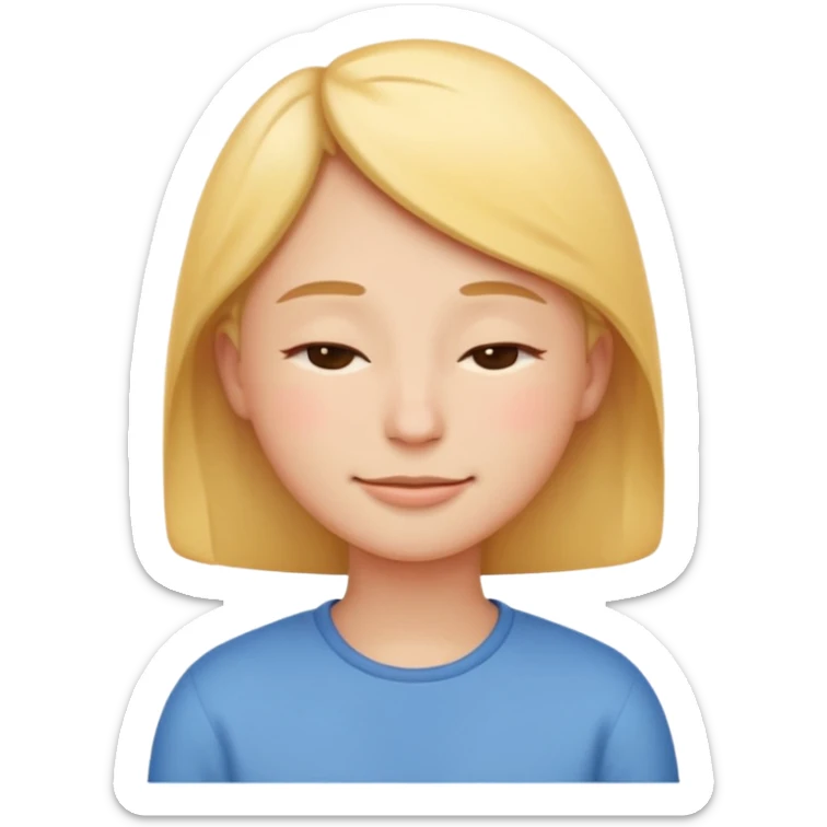 A simple emoji-style character with a gentle, soft smile and eyes peacefully closed from kindness and warmth, minimal design, rounded face, clean lines, friendly and calm expression, modern emoji style, transparent background. sticker