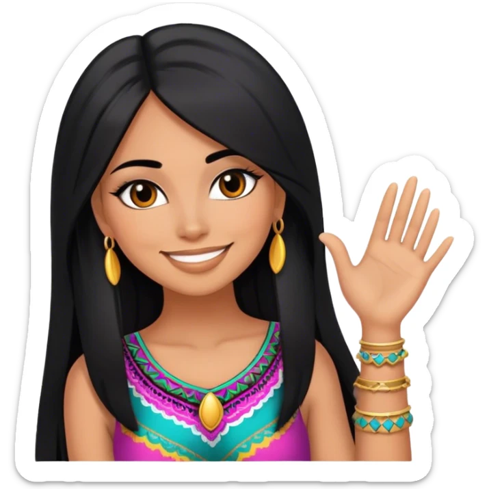 beautiful woman boss, with long straight black hair, with make up, black eye liner, smile, mexican, brown skin, wearing beautiful sexy outfit, she’s posing her head in her hands sticker