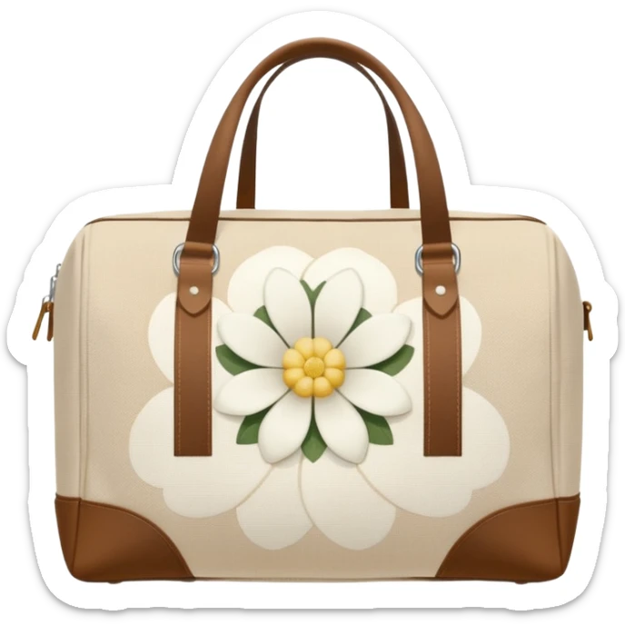 A sports bag with a pale light beige print in a small white flower sticker