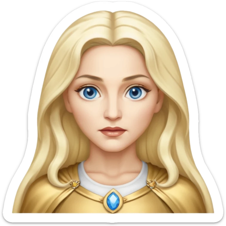 Madonna with blue eyes, long platinum blonde hair, gold outfit sticker