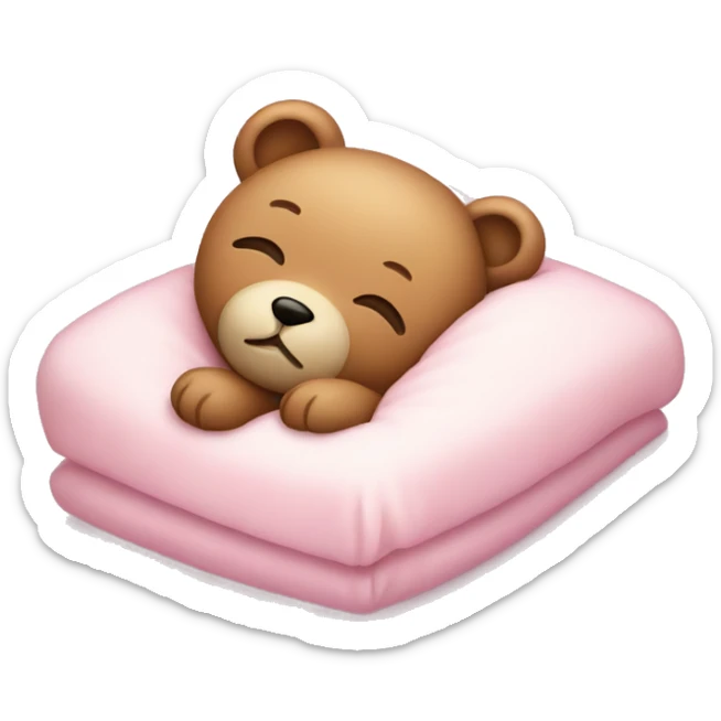 teddy bear sleeping wearing a light pink dress with a bow in its head sticker