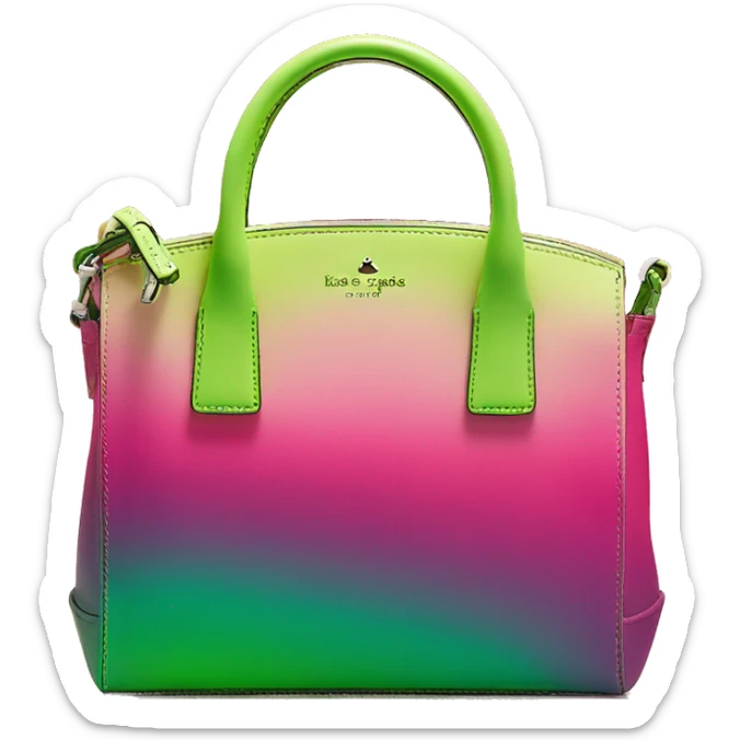 Realistic hot pink to lime green ombre Kate Spade satchel purse without strap. sticker