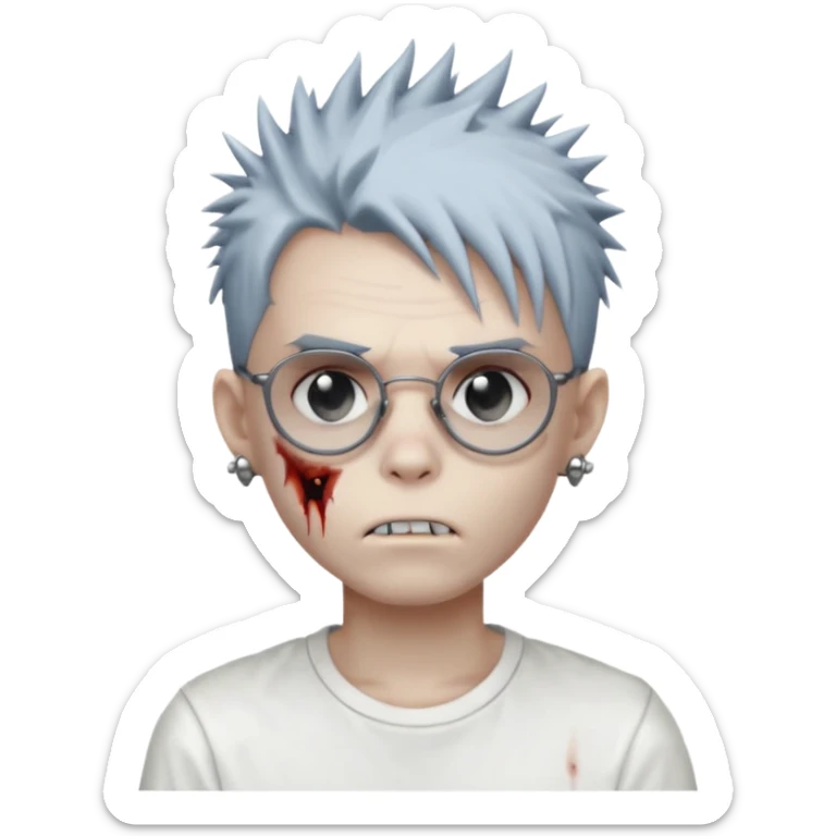 zombie boy with spiky emo hair and white shirt and round earring and glasses sticker