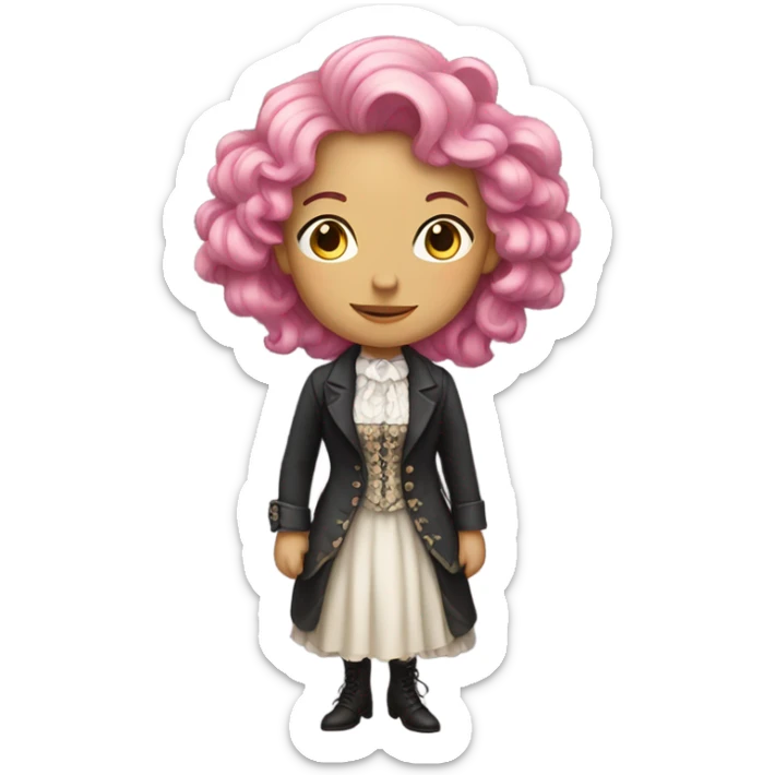 a white woman in Victorian  pink hair, full body  sticker