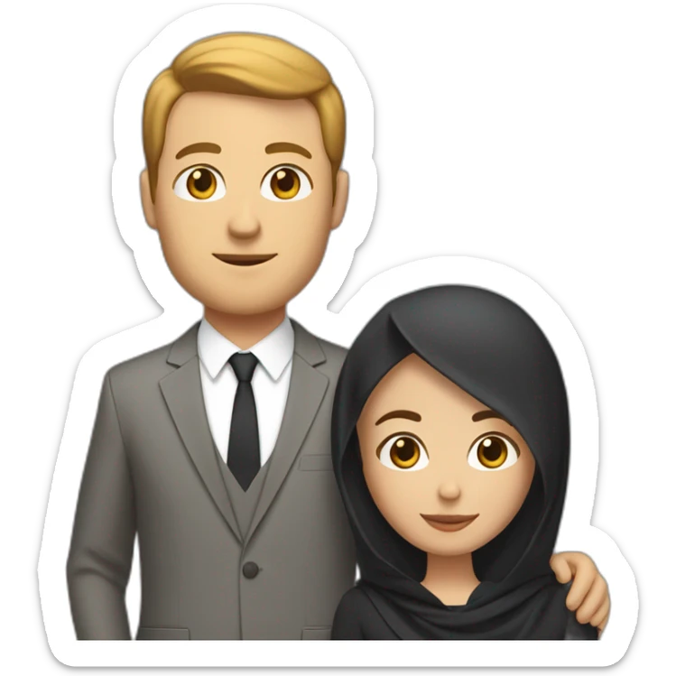 White guy in suit with short brown hair in interracial couple with brown skinned hijabi woman sticker
