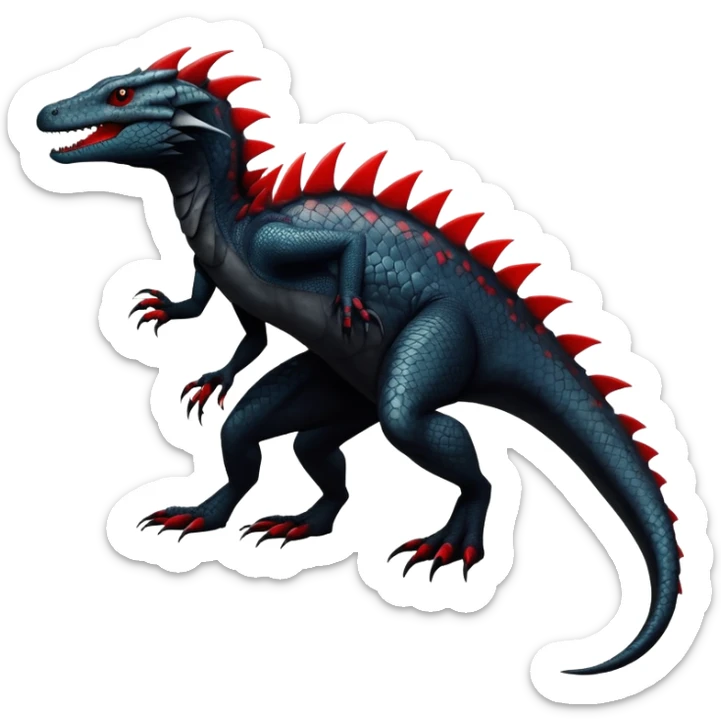 a dark gothic edgy reptilian croconaw-salandit-vernid-sergal-creature with splash patterns full body sticker