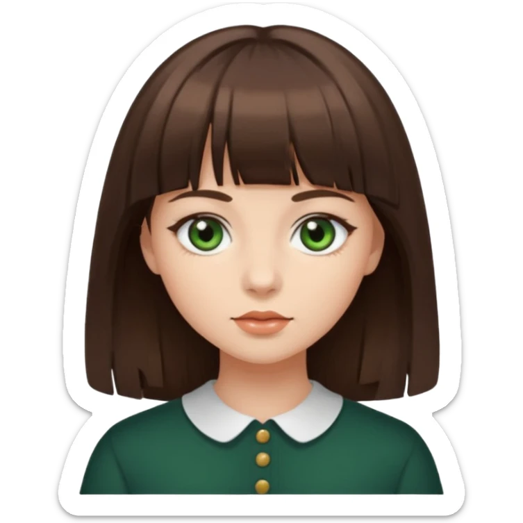 girl with dark green eyes song brown hair with bang sticker