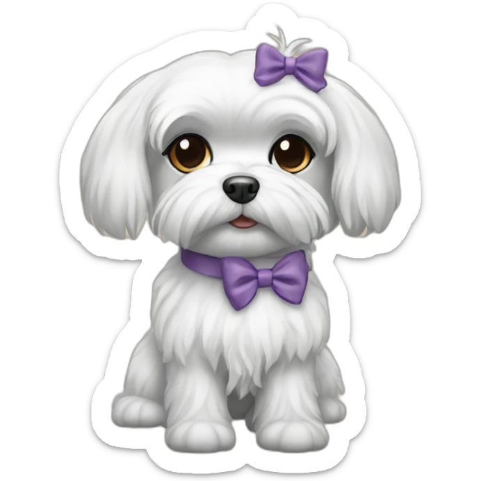 Maltese dog, black iris, female with a hair bow sticker