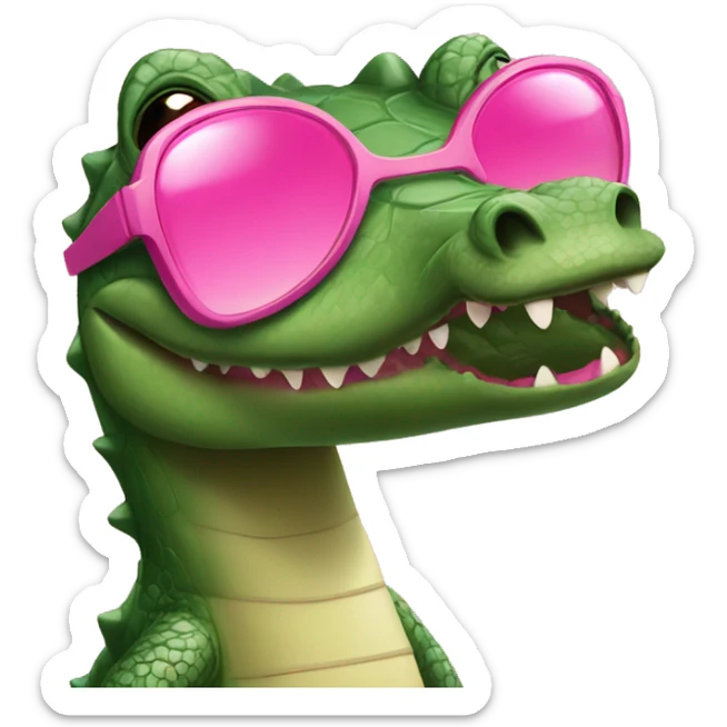 Crocodile with pink shorts and pink lipstick with pink sunglasses sticker
