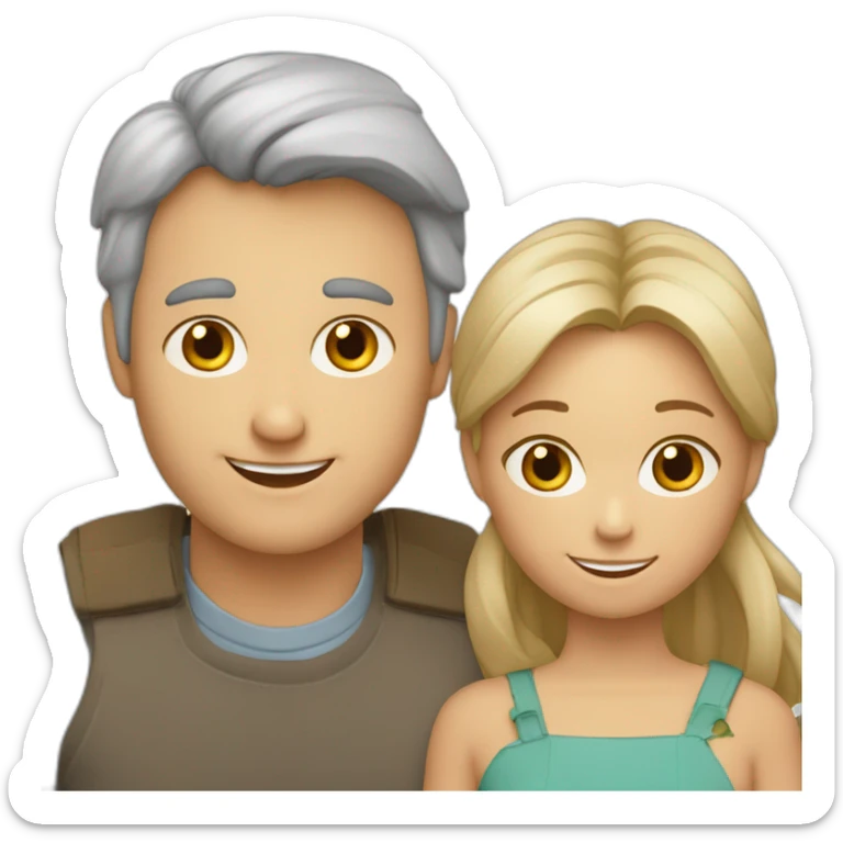 Famille de 4 - maman blonde , papa chauve , 2 sœurs brunes , chat gris sticker