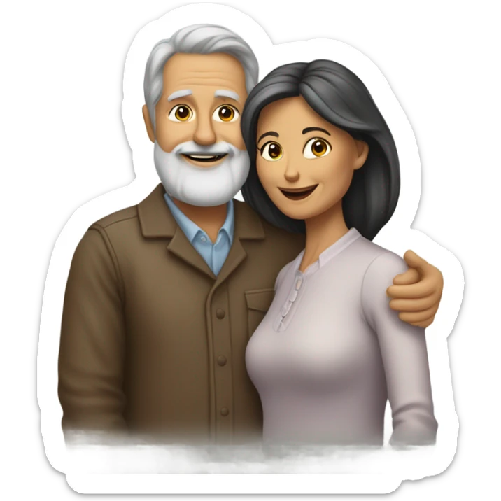 Loving 57 year old wife and 64 year old husband with beard both with dark hair sticker