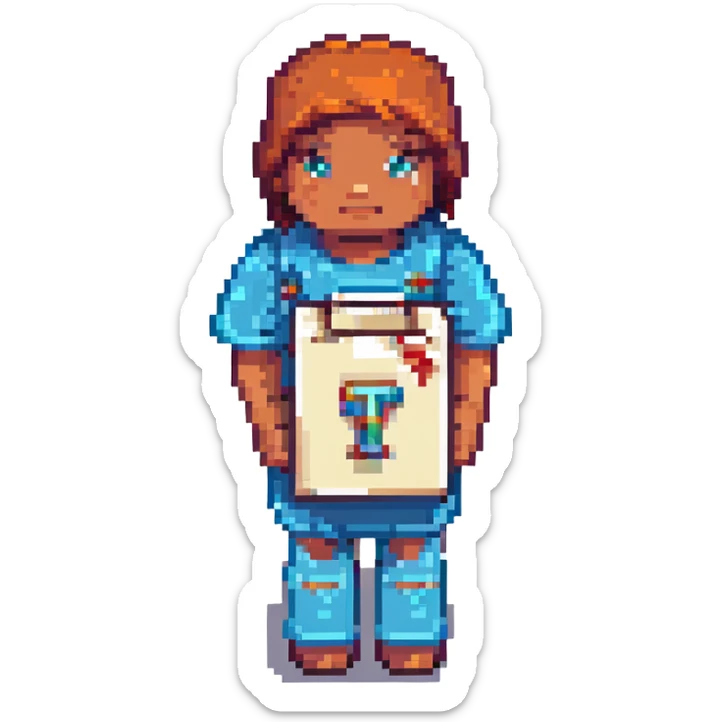 Add a letter or a number in the character's hand, keeping the original Minecraft cartoon style and pose. Do not change anything else. sticker