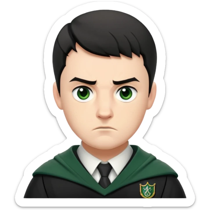 Jamie Yeates is Marcus Flint in harry potter, wear hogwarts slytherin uniform, short black hair, bulky face, often scowling or looking grumpy sticker