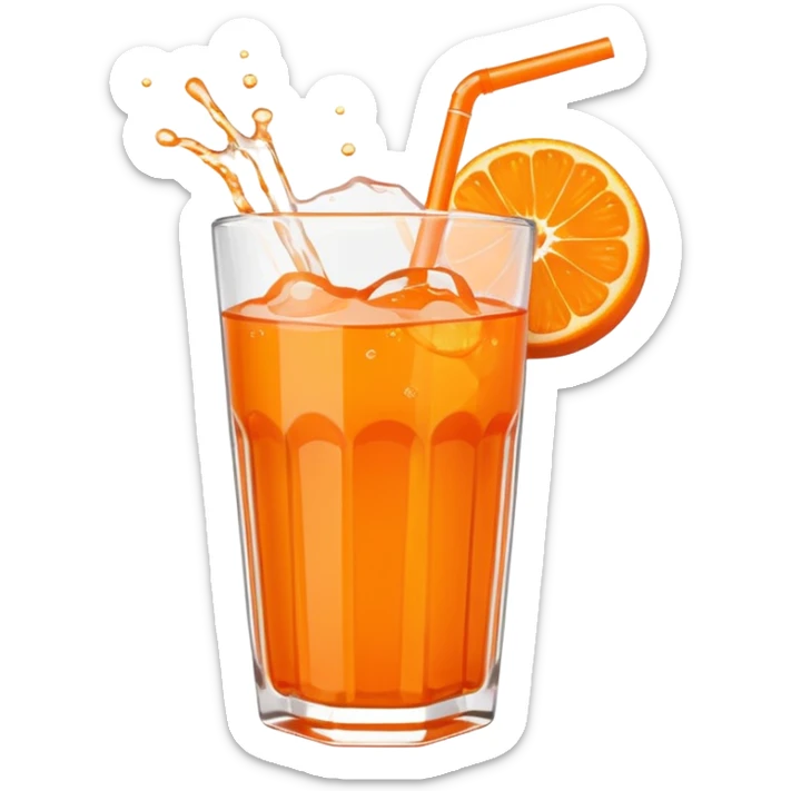 Super sweet mandarin emoji, fizzy juice splash, simple flat design, bold lines, bright orange, transparent background(with no eyes) sticker